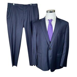 Lauren Ralph Lauren Men's Navy Pinstripe Suit with Purple Tie